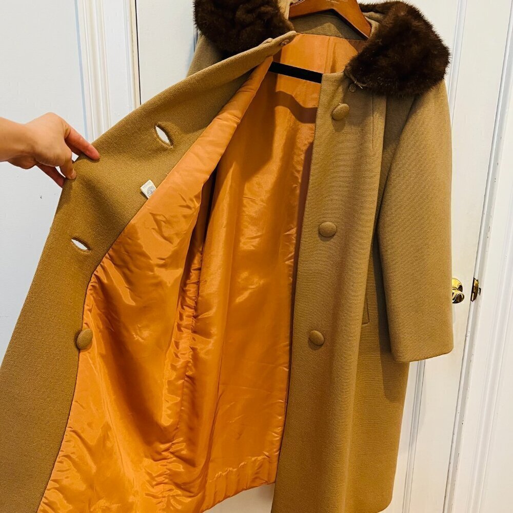 Vintage Wool Coat with Mink Collar Union USA Made- Size Medium - Picture 7 of 16